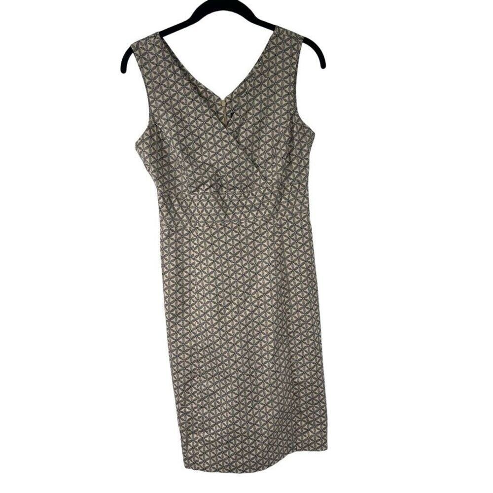 Gap 04 Y2K Career‎ V Neck Sheath Dress Tan Black Floral Print
